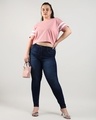 Shop Women's Navy Blue Washed Slim Fit Plus Size Jeans-Full