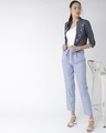 Shop Women's Navy Blue & White Checked Crop Tailored Jacket-Full