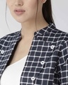 Shop Women's Navy Blue & White Checked Crop Tailored Jacket