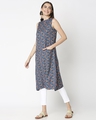 Shop Women's Navy Printed Sleeveless Kurti Dress-Full