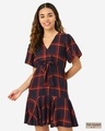 Shop Women's Navy & Rust Red Checked A Line Dress-Front