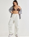 Shop Women's Off White Baggy Oversized Parachute Pants-Full