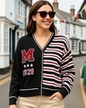 Shop Women's Black & White Striped Oversized Sweater-Front