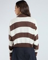 Shop Women's Off White & Brown Striped Oversized Crop Sweater-Full