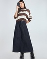 Shop Women's Off White & Brown Striped Oversized Crop Sweater