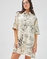 Shop Women's Off White Mickey All Over Printed Oversized Shirt Dress-Front