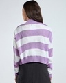 Shop Women's White & Purple Striped Oversized Crop Sweater-Full