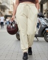 Shop Women's Off White Super Loose Fit Plus Size Cargo Joggers-Front