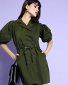 Shop Women's Olive Cotton Blazer Dress-Front