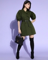 Shop Women's Olive Cotton Blazer Dress-Full