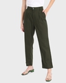 Shop Women's Olive Cotton Flared Trousers-Front