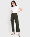 Shop Women's Olive Cotton Flared Trousers-Full