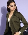Shop Women's Olive Cotton Trench Coat-Full