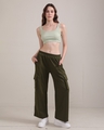 Shop Women's Olive Green Cargo Track Pants-Full