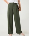 Shop Women's Olive Green Oversized Korean Pants-Front
