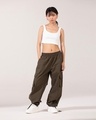 Shop Women's Olive Green Oversized Parachute Pants-Full