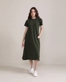 Shop Women's Olive Green Relaxed Fit A-Line Dress-Full