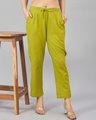 Shop Women's Olive Green Relaxed Fit Casual Pants-Front