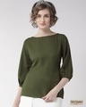Shop Women's Olive Green Solid Top-Front
