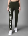 Shop Women's Olive Never Too Late Typography Skinny Fit Joggers-Front