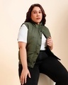 Shop Women's Olive Plus Size Sleeveless Puffer Jacket-Front