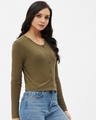 Shop Women's Olive Rayon V-neck Long Sleeve Top-Full
