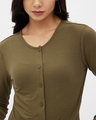 Shop Women's Olive Rayon V-neck Long Sleeve Top