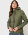 Shop Women's Olive Relaxed Fit Puffer Jacket-Front