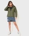 Shop Women's Olive Relaxed Fit Puffer Jacket-Full