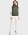 Shop Women's Olive Sleeveless Puffer Jacket-Full