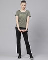 Shop Women's Olive Typography Slim Fit T-shirt-Full