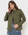 Shop Women's Olive Denim Jacket-Front