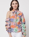 Shop Women's Purple All Over Floral Printed Tie-Up Top-Front