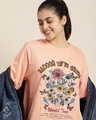 Shop Women's Orange Bloom with Grace Graphic Printed Oversized T-shirt-Front