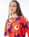 Shop Women's Orange & Blue All Over Printed Oversized T-shirt