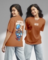 Shop Women's Orange Coffee Head Graphic Printed Oversized T-shirt-Front