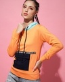 Shop Women's Orange Color Block Hooded Sweatshirt-Design