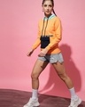 Shop Women's Orange Color Block Hooded Sweatshirt
