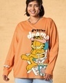 Shop Women's Orange Dramatic Garfield Graphic Printed Oversized Plus Size T-shirt-Front