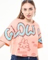 Shop Women's Orange Glow Up Graphic Printed Oversized Short Top-Front