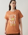 Shop Women's Orange Its Not Me Typography Boyfriend T-shirt-Front