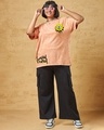 Shop Women's Orange Lazy Daisy Graphic Printed Oversized Plus Size Acid Wash T-shirt-Full
