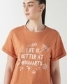 Shop Women's Orange Life is better at Hogwarts Graphic Printed Boyfriend T-shirt