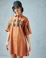 Shop Women's Orange Mickey Graphic Printed Oversized Shirt Dress