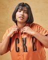 Shop Women's Orange Mickey Graphic Printed Oversized Plus Size Shirt Dress