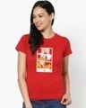 Shop Women's Orange Mickey Trio Call (DL) Graphic Printed Slim Fit T-shirt-Front