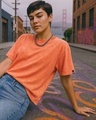 Shop Women's Orange Oversized Acid Wash T-shirt-Front