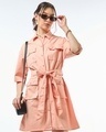 Shop Women's Orange Oversized Shirt Dress-Front