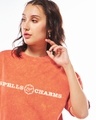 Shop Women's Orange Patronum Graphic Printed Oversized Acid Wash T-shirt