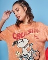 Shop Women's Orange Snoopy Cruisin Graphic Printed Oversized Acid Wash T-shirt